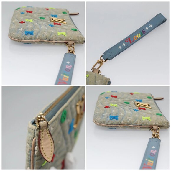 LOUIS VUITTON Monogram Denim New Wave Pochette Zip Bag Blue M67538 Auth 110431 - Picture 16 of 16
